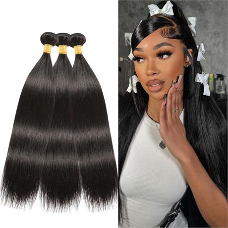3 Bundles Brazilian Human Hair Extensions, 10 12 14 Inch, Natural Black