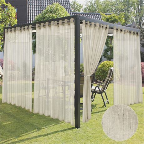 Sheer Outdoor Curtains 4Pc Beige 110x84in