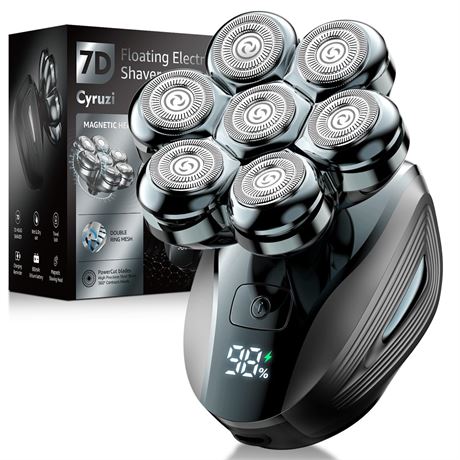 7D Floating Electric Head Shaver IPX7 Waterproof LED Display Type-C Charging