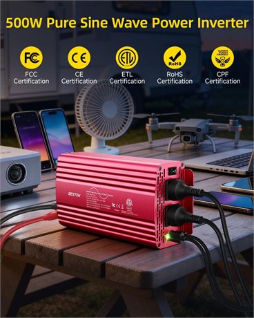 BESTEK 500W Pure Sine Wave Power Inverter DC 12V to AC 110V