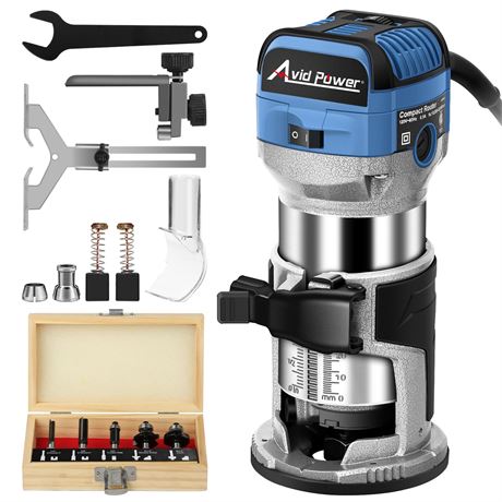 AVID POWER 6.5 Amp 1.25 HP Compact Wood Router for Woodworking, Blue