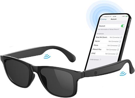 Lunettes intelligentes Bluetooth avec haut-parleurs, noires, homme/femme