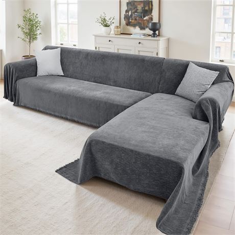 Houmiggle 2 Pieces Sectional Couch Covers L Shaped Cover XXXL Dark Gray