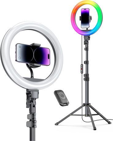 Weilisi 12" Ring Light with 72" Stand & 2 Phone Holders, 38 Color Modes