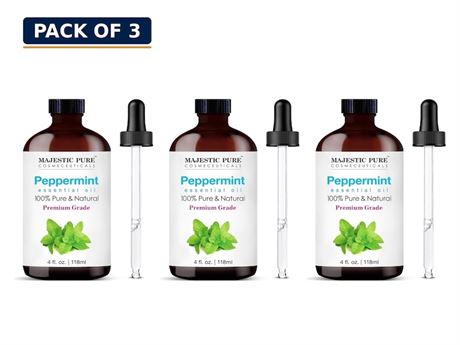 Majestic Pure Peppermint Essential Oil, 4 Fl Oz, Pack of 3