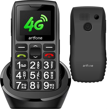 Téléphone artfone C1+ 4G pour aînés, grosses touches, SOS, 1800 mAh