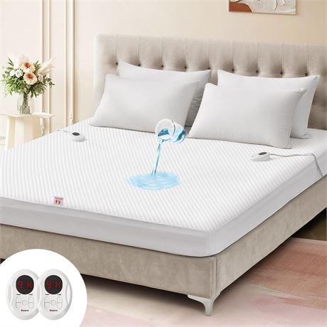 Bwarm Waterproof Heated Mattress Pad King 9 Heat Settings Auto Shutoff
