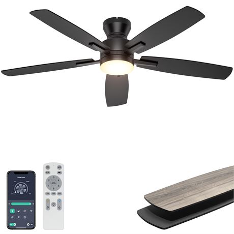Ohniyou 52" Smart Ceiling Fan with Light, Remote & APP Control, Black