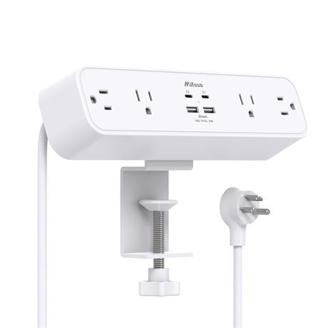 PD30W Desk Clamp Power Strip, 4 Outlets, 4 USB Ports (2 USB-C), 5Ft Cord