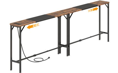 NuoyuanShen 63.77-78.74" Adjustable Sofa Table with Power Outlet USB-C Rustic