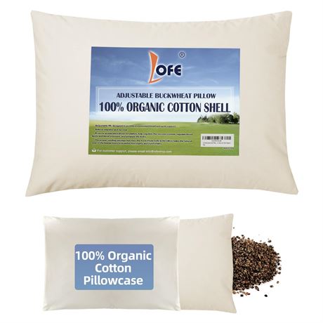 LOFE Organic Buckwheat Pillow 14"x20" Adjustable Firm Cervical Support