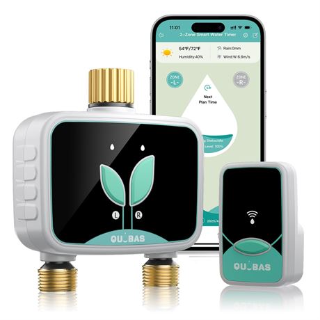 QUOBAS WiFi Water Timer for Garden Hose, 2 Zone Brass Smart Sprinkler Timer