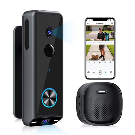 KAMEP Wireless Video Doorbell Camera, 2K Dual Cameras, Battery/Wired