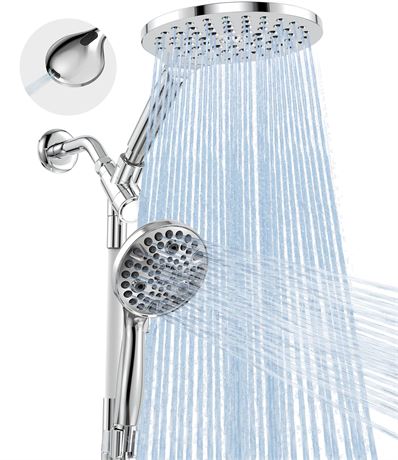 MakeFit Dual Handheld Shower Head Combo 8 Inch Rain Shower 10 Modes Chrome