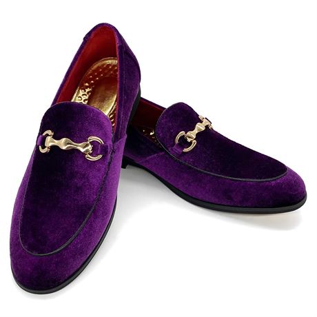 MHB Men's Velvet Loafers Purple Glitter Suede