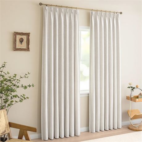 Pinch Pleated Blackout Curtains 102 Inches Long Beige 2 Panels