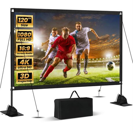 120inch Outdoor Projector Screen with Stand: 16:9 4K HD Portable Projector