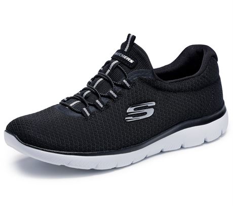 Skechers Womens Summits Sneaker, Black/White, 8.5 Wide