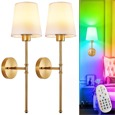 Depuley Battery Operated Wall Sconce Set of 2 Wireless 12 Colors Gold Remote