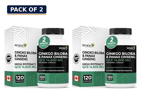 RENEW ACTIVES Ginkgo Biloba 120mg & Red Panax Ginseng 800mg, Pack of 2