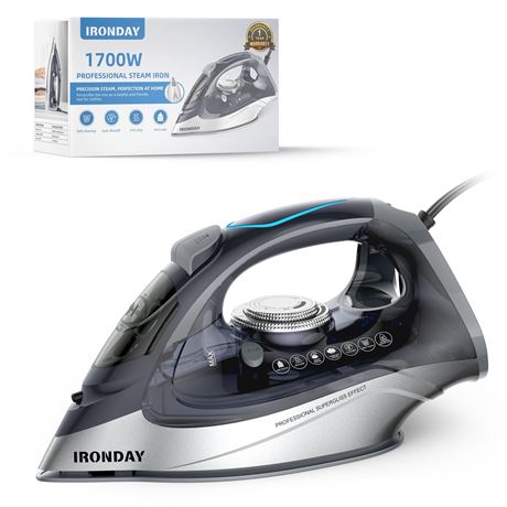 IRONDAY Steam Iron 1700W Ceramic Soleplate Auto Shutoff