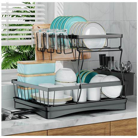 7 code Large 2-Tier Dish Drying Rack for Kitchen Counter