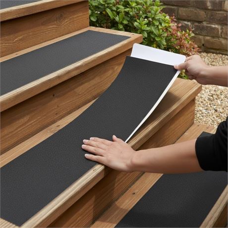 MBIGM 12-Pack 6x30 in Non-Slip Stair Treads, Outdoor Traction Tape, Black