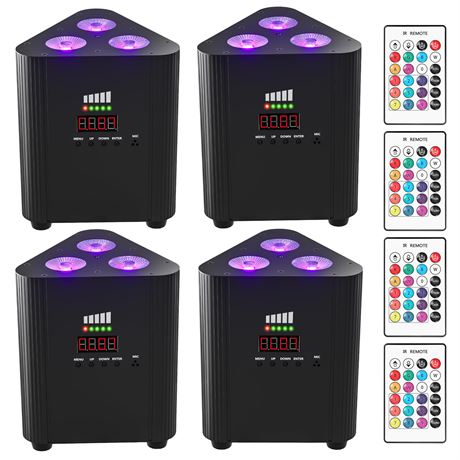 Rechargeable Wireless LED Par Lights RGBW 4x4W DMX Remote 4-Pack