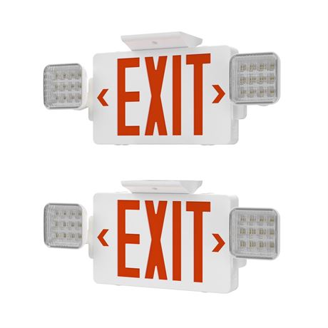 RMCLUX Exit Sign Emergency Light Double Head 120-277V 2-Pack
