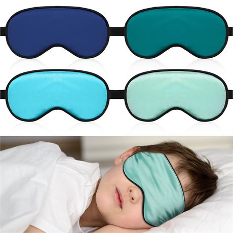 Sintege 4 Pcs Kid Eye Mask for Sleeping, Eye Cover for Kids,Green, Blue