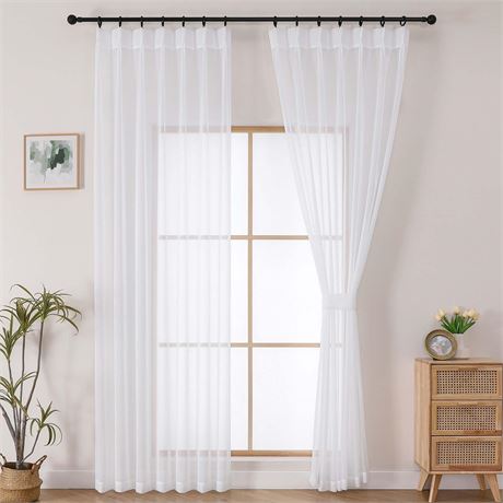 OWENIE White Pinch Pleated Sheer Curtains for Living Room 84 Inch 2 Panels
