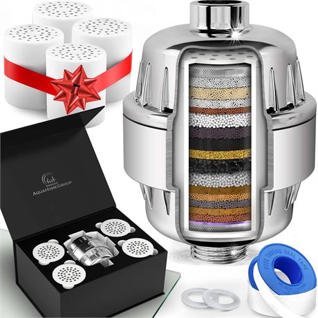 AquaHomeGroup 20-Stage Shower Head Filter with 5 Replacement Cartridges