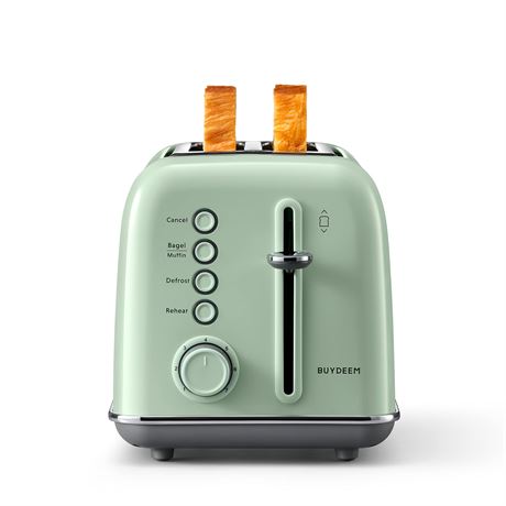 BUYDEEM DT620 2-Slice Toaster, 7 Shade Settings, 1.5" Wide Slots, Green