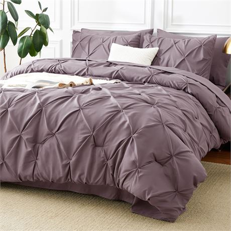 CozyLux Full Comforter Set Dusty Purple, 7 Pieces Pintuck Bed in a Bag