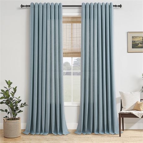 Jowels Blue Linen Grommet Curtains 84 Inch, 2 Panels