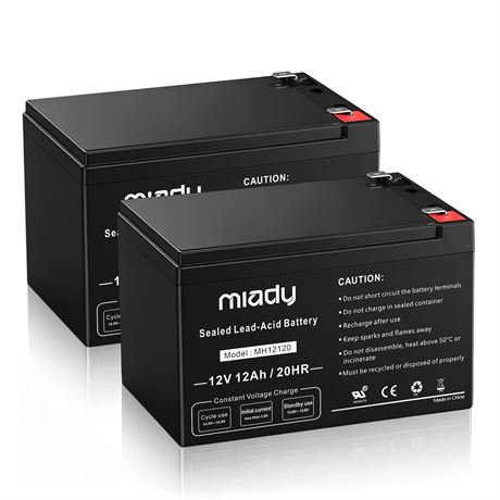 Miady 12V 12Ah Rechargeable Sealed Lead Acid Battery (2 Packs)