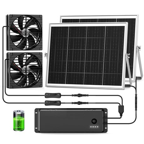 pqins 7.1" Solar Fan 25W x2 25600mAh Battery Waterproof Outdoor Ventilation