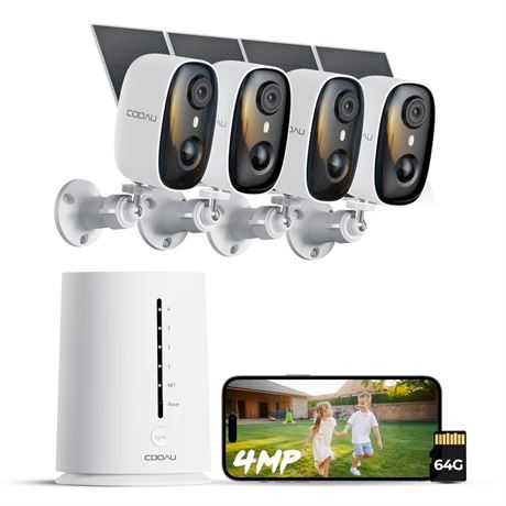 COOAU 2.5K/4MP Solar Security Camera Wireless Outdoor, 30% Faster Charging