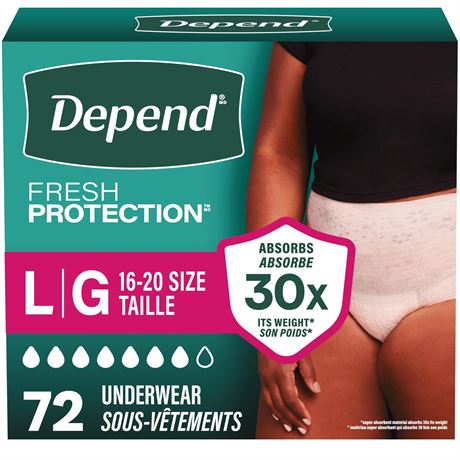 Depend Fresh Protection Adult Underwear for Women, Maximum, Large, 72 Count
